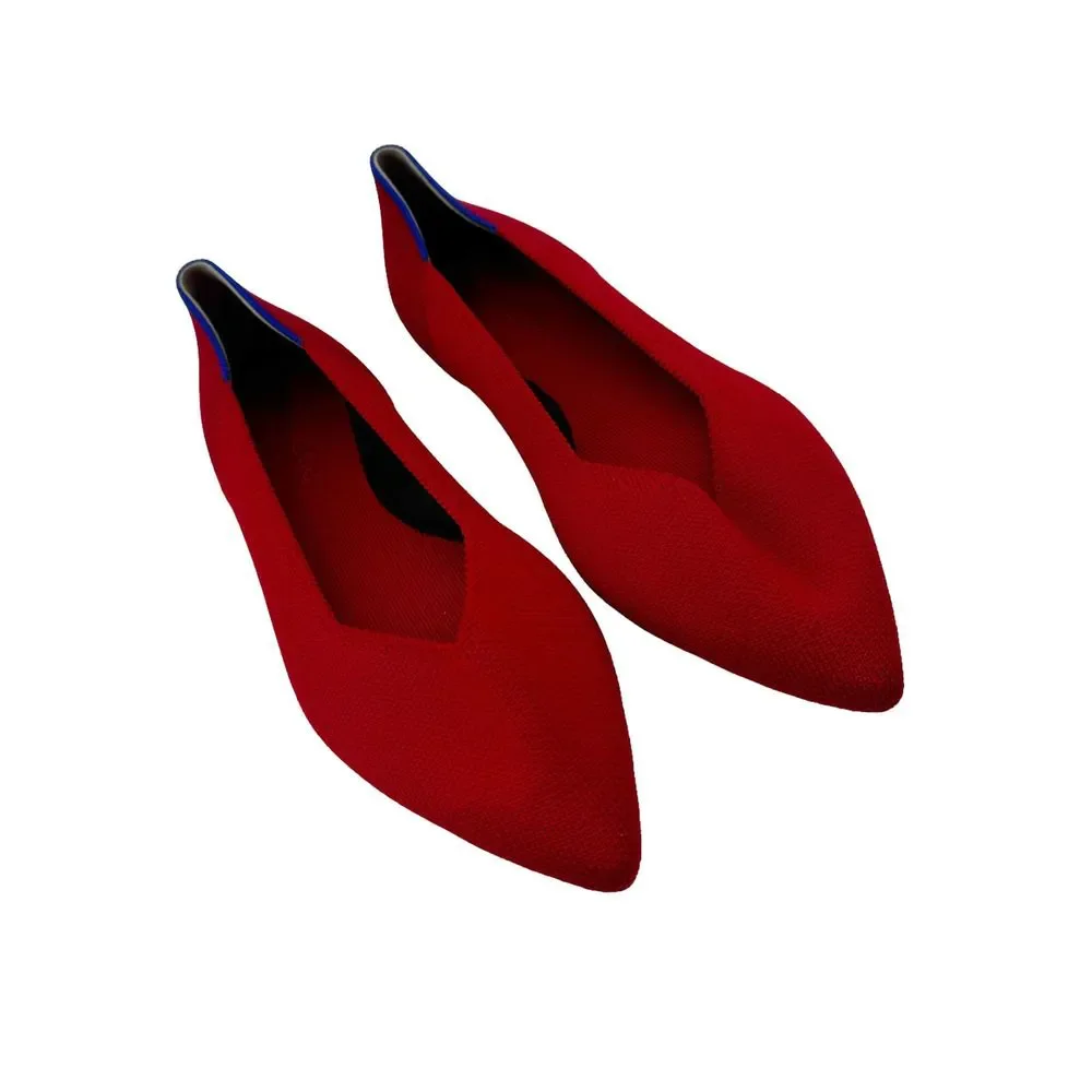 ROTHY'S Women's Comfortable Pointed-Toe Knit Upper Flats in Red Size 7.5 NWOB